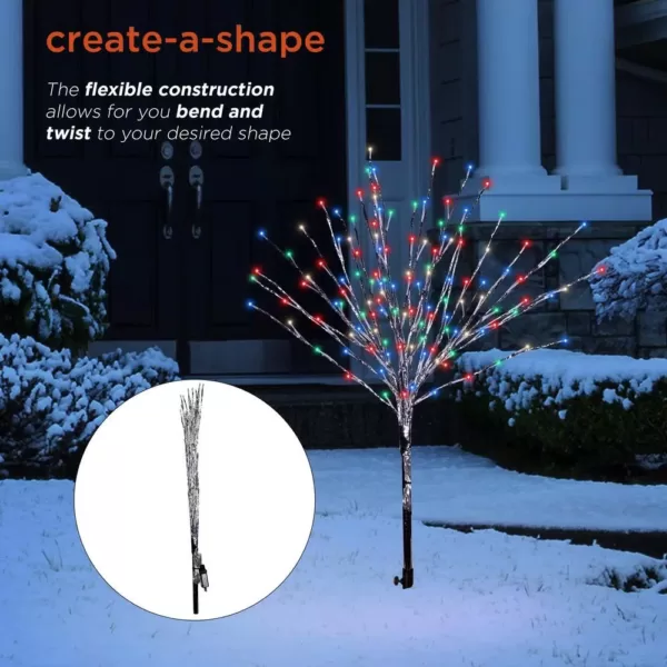 Alpine Corporation 39 in. Tall Silver Metallic Foil Tree with Multicolor LED Lights
