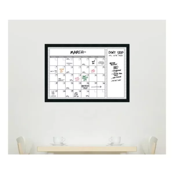 Amanti Art Grey Chevron Calendar 38 in. W x 26 in. H Framed Glass Dry Erase Board