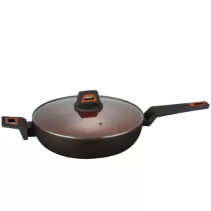 AMERCOOK 12 in. Rough Non Stick Coated Round Wok Pan Volcano Stone
