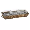Artland Garden Terrace 3 Sectional Server 1-Glass Tray 12.25"L, 5"W, 1"H, 3-Sq. Glass Bowls 3.75", Water Hyacinth Holder.
