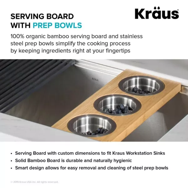 KRAUS 16.75 in. Workstation Kitchen Sink Composite Serving Board Set with Round Stainless Steel Bowls