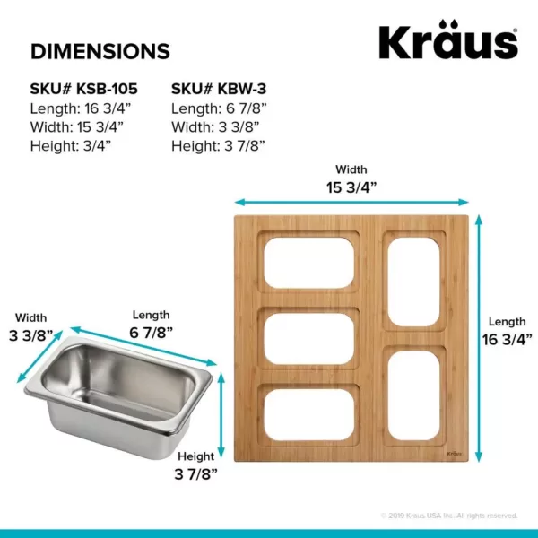 KRAUS 16.75 in. Workstation Kitchen Sink Composite Serving Board Set with Rectangular Stainless Steel Bowls