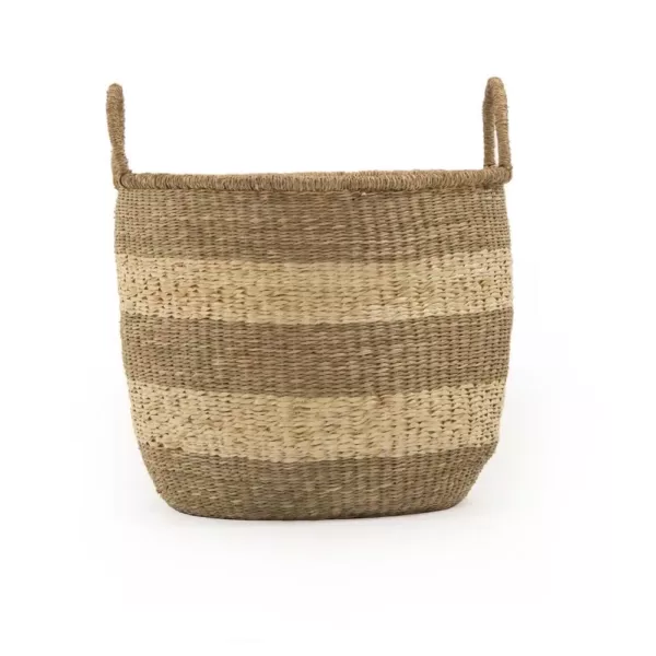 Zentique Rounded Hand Woven Seagrass Striped Large Basket with Handles