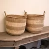Zentique Rounded Hand Woven Wicker Seagrass Striped Medium Basket with Handles