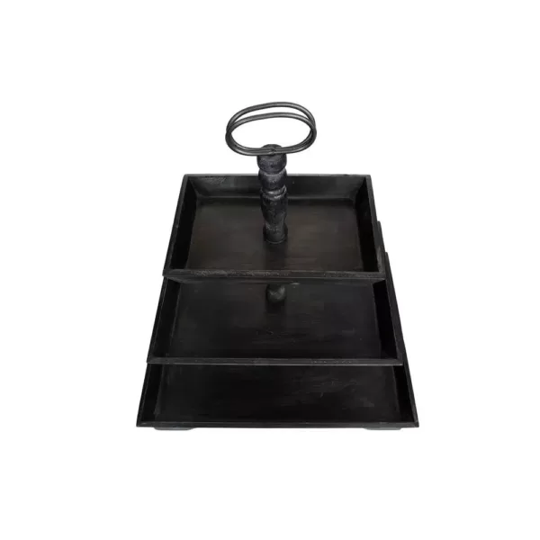 3R Studios Black Wood Three Tier Decorative Tray