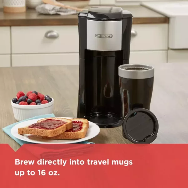 BLACK+DECKER Black Single Serve Drip Coffee Maker with Travel Mug