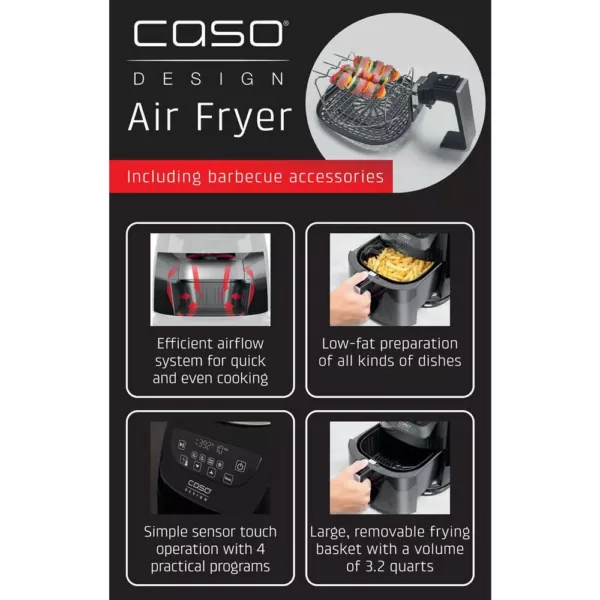 CASO 3.2 qt. Black Air Fryer with Barbecue Accessories