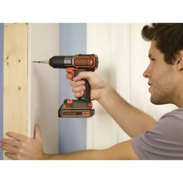 BLACK+DECKER 20-Volt MAX Lithium-Ion Cordless Drill/Driver with Autosense Technology with Battery 1.5Ah and Charger