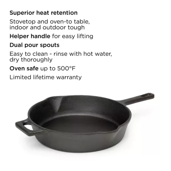 Ecolution Farmhouse 9.5 in. Cast Iron Frying Pan in Black