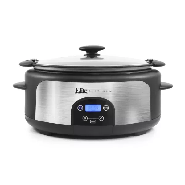 Elite Platinum 6 Qt. Black Programmable Slow Cooker with Locking Lid