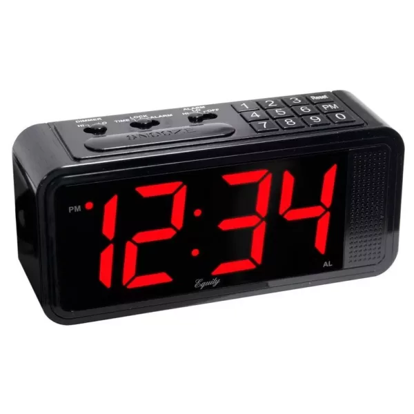 Equity by La Crosse Red 1.8 in. LED Quick Set Electric Alarm Table Clock with HI/LO Dimmer