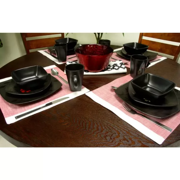 GIBSON elite Evening Blossom 16-Piece Casual Black Stoneware Dinnerware Set (Service for 4)