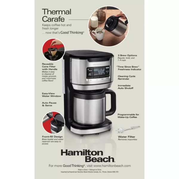 Hamilton Beach 12-Cup Black Programmable Front-Fill Coffee Maker with Thermal Carafe