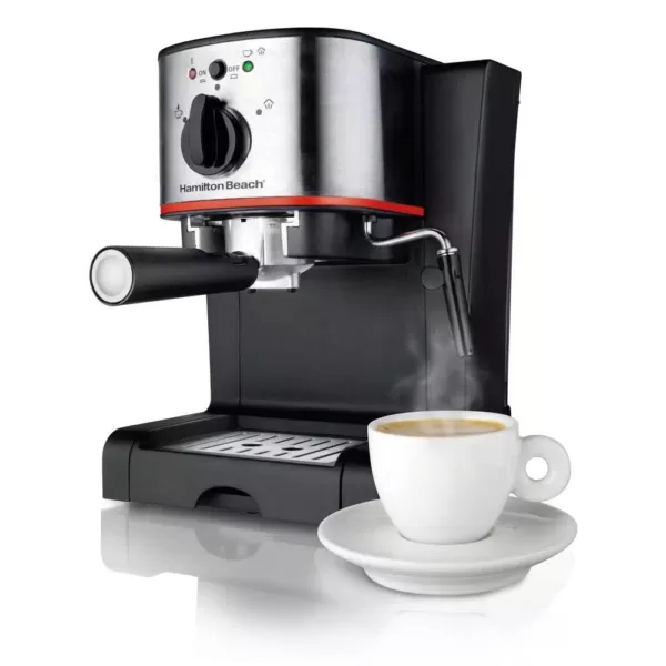 Hamilton Beach 2-Cup Stainless Steel Automatic Espresso Machine with Milk Frother