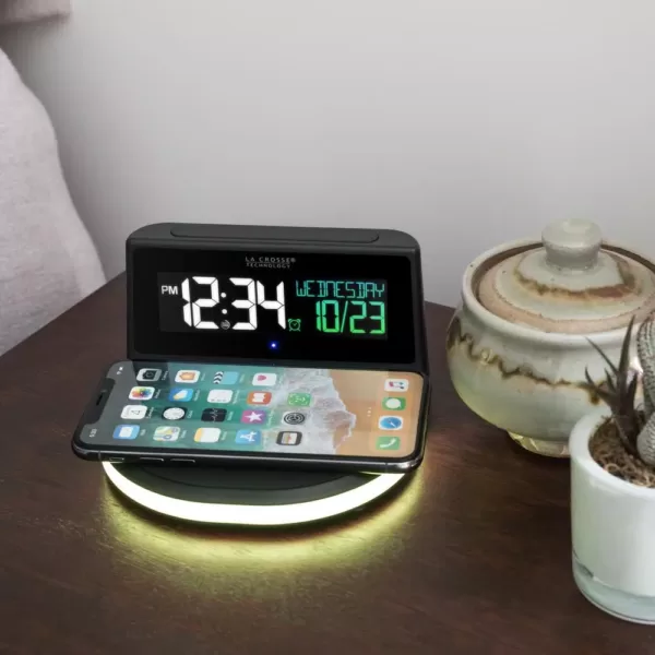 La Crosse Technology Wireless Charging Alarm Clock with Glowing light base