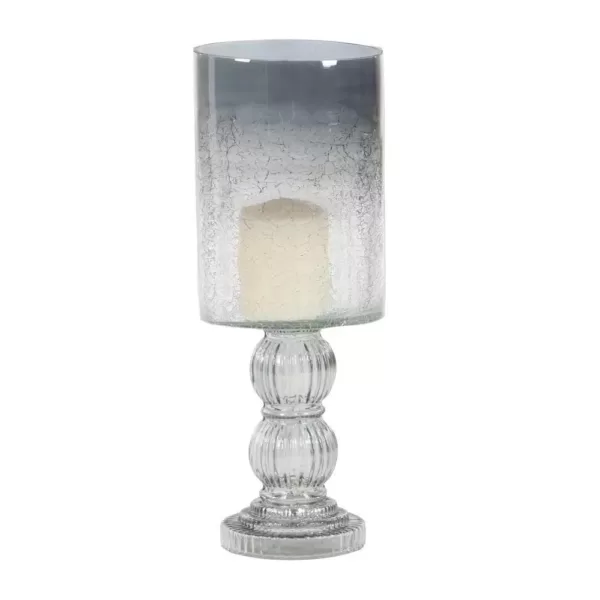 LITTON LANE 16 in. Smoked Black Cylindrical Glass Baluster Candle Holder