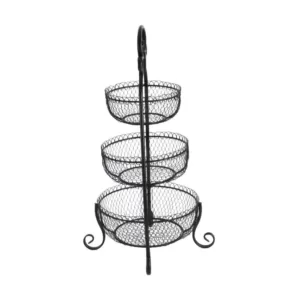 LITTON LANE New Traditional 3-Tier Iron Black Decorative Basket Tray