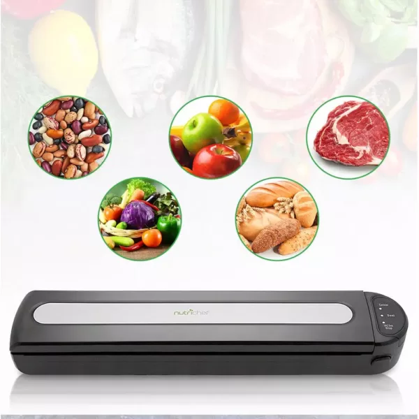 NutriChef White Kitchen Food Vacuum Sealer - Compact Electric Air Sealing Preserver System with Reusable Vacuum Food Bags