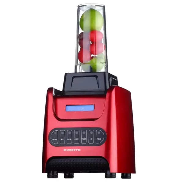 Ovente 13.5 oz. 1000-Watt Red Robust Professional Blender with BPA Free, Blender Jar Travel Mug and Tamper