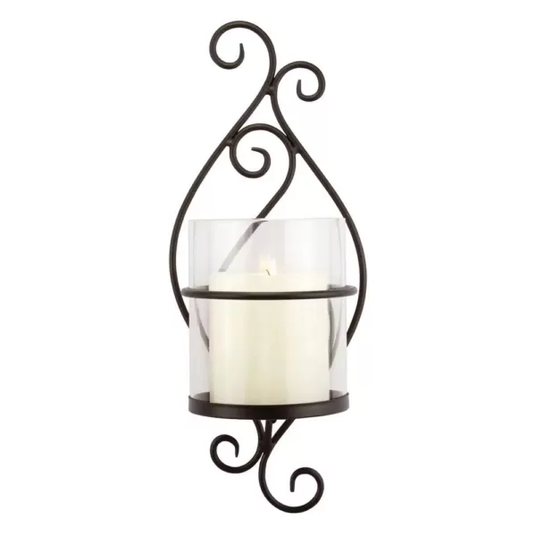 Stonebriar Collection Black Metal Scrolled Pillar Candle Sconce