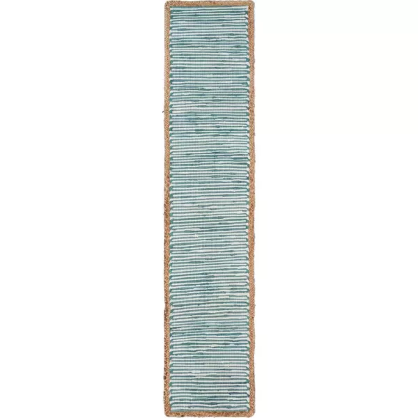 LR Home Bordered 16 in. W x 80 in. L Striped Blue / Cream Cotton Table Runner
