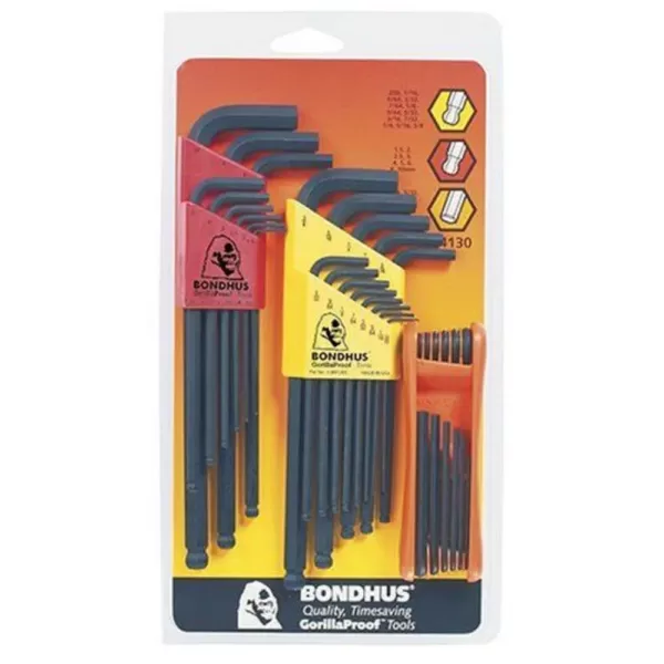 Bondhus Standard and Metric Ball End L-Wrench Sets and Hex Fold Up Tool with Standard and Metric Sizes (34-Piece)