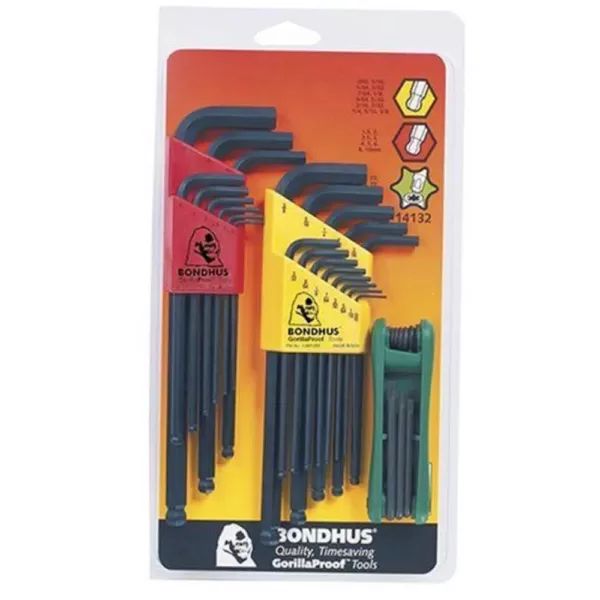 Bondhus Standard and Metric Ball End L-Wrench Sets and TORX Fold Up Tool (30-Piece)