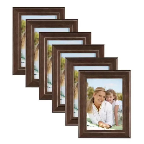 DesignOvation Kieva 5 in. x 7 in. Brown Picture Frame (Set of 6)