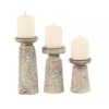 LITTON LANE Brown Iron and Wood Candle Holders with White Accents (Set of 3)