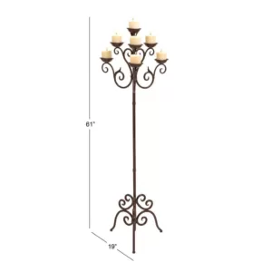 LITTON LANE 61 in. Brown Iron Scroll Design 7-Light Candelabra
