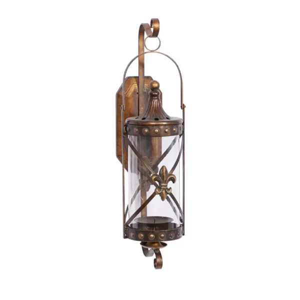 LITTON LANE Old World Riveted Burnished Bronze Iron Candle Sconce