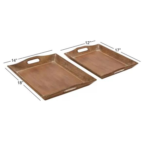 LITTON LANE Distressed Brown Decorative Wooden Trays (Set of 2)