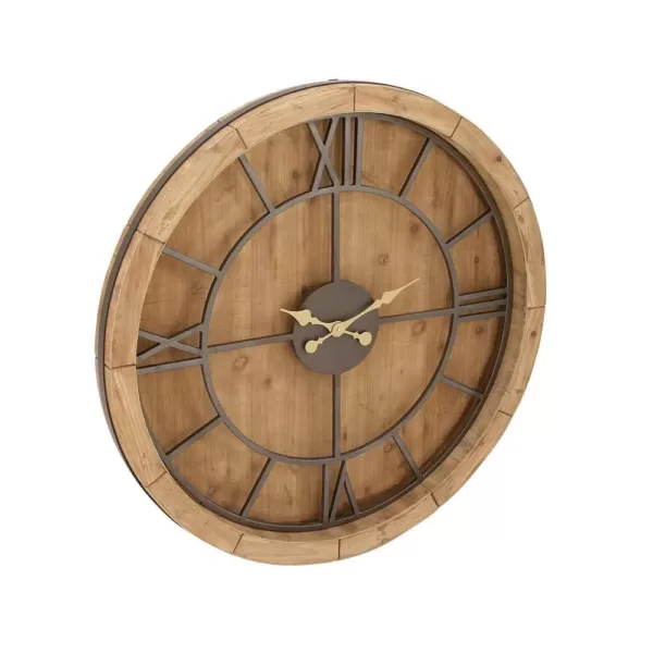 LITTON LANE 40 in. Rustic Wooden Round Wall Clock