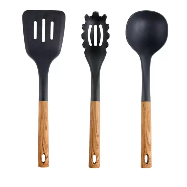 MegaChef Black Nylon Cooking Utensils with Wood Design (Set of 7)