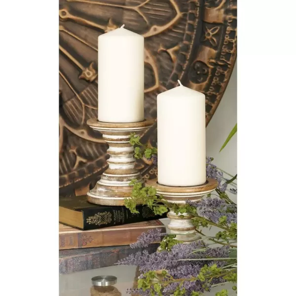 LITTON LANE 6 in. Oak Brown with Beige Tapered Segmented Round Candle Holders