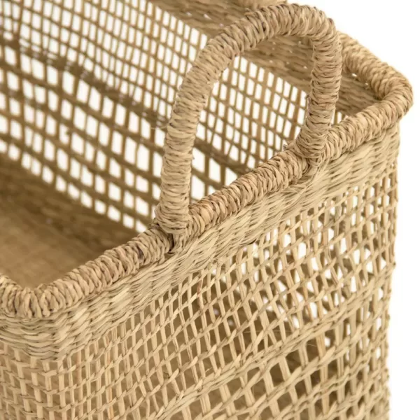 Zentique Rectangular Handmade Wicker Seagrass Woven Over Medium Baskets with Handles