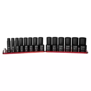 Capri Tools 1/2 in. Drive SAE Shallow and Deep Impact Socket Set with Billet Aluminum Socket Rail (28-Piece)
