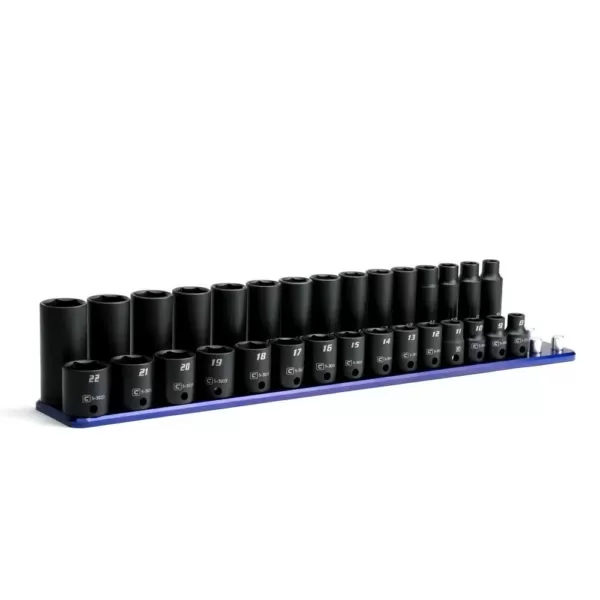 Capri Tools 3/8 in. Drive Metric Shallow and Deep Impact Socket Set with Billet Aluminum Socket Rail (30-Piece)