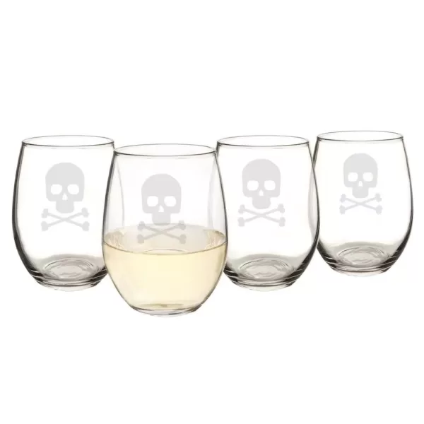 Cathy's Concepts Skull & Crossbones 21 oz. Stemless Wine Glasses (Set of 4)