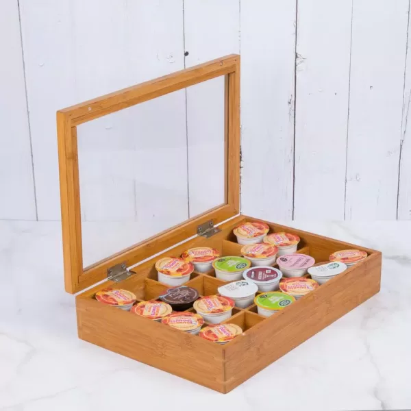 Creative Home Natural Bamboo Single Serve Drawer Coffee Pod Holder Organizer with Acrylic Cover