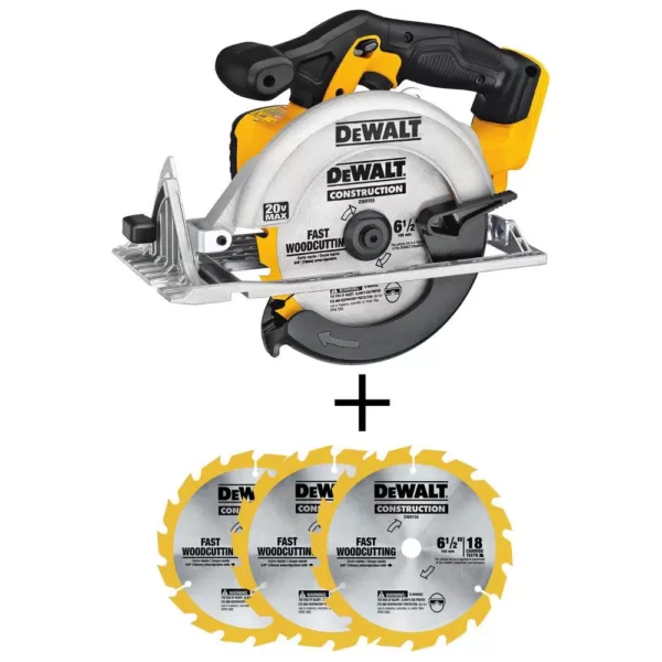 DEWALT 20-Volt MAX Cordless 6-1/2 in. Circular Saw with Bonus 6-1/2 in. 18-Tooth Fast Cutting Carbide Circular Saw Blade