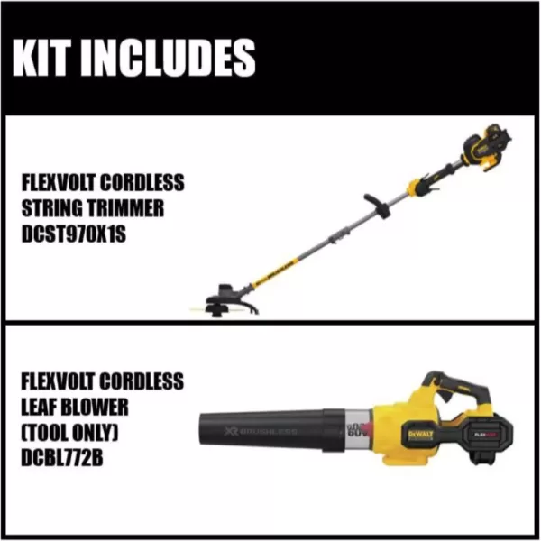 DEWALT 15 in. 60V MAX Cordless FLEXVOLT Brushless String Grass Trimmer with Bonus 125 MPH 600 CFM Blower (Tool Only)