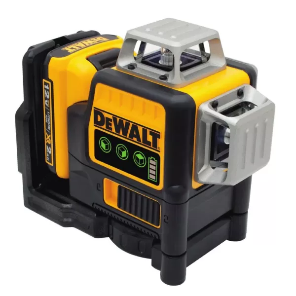 DEWALT 12-Volt MAX Li-Ion 100 ft. Green Self-Leveling 3-Beam 360-Degree Laser Level with Bonus 9 ft. x 1/2 in. Tape Measure