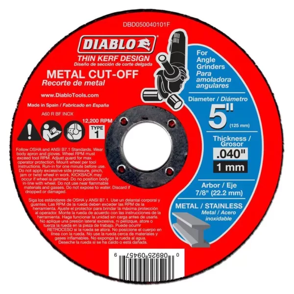 DIABLO 5 in. x 0.040 in. x 7/8 in. Thin Kerf Metal Cut-Off Disc (10-Pack)