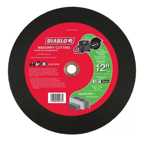 DIABLO 12 in. x 1/8 in. x 20 mm Masonry High Speed Cut-Off Disc