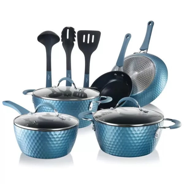 NutriChef Home Kitchen 11- Piece Aluminum Cookware Set in Blue