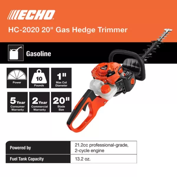 ECHO 20 in. 21.2 cc Gas 2-Stroke Cycle Hedge Trimmer