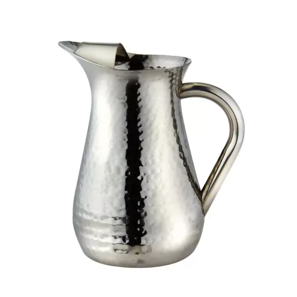 Elegance 48 oz. Hammered Stainless Steel Water Pitcher with Ice Guard