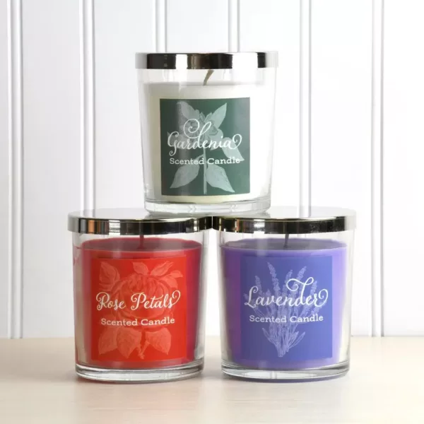 LUMABASE Floral Collection Scented Candles in 10 oz. Glass Jars (Set of 3)