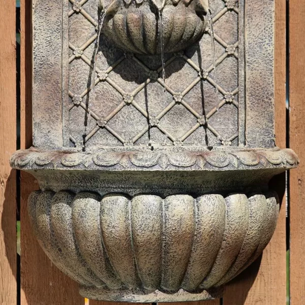 Sunnydaze Decor Venetian Resin Florentine Stone Solar-On-Demand Outdoor Wall Fountain